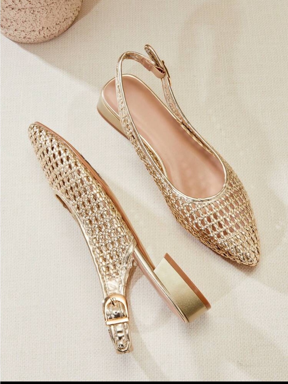 SHEIN Metallic Gold Woven Slingback Flats